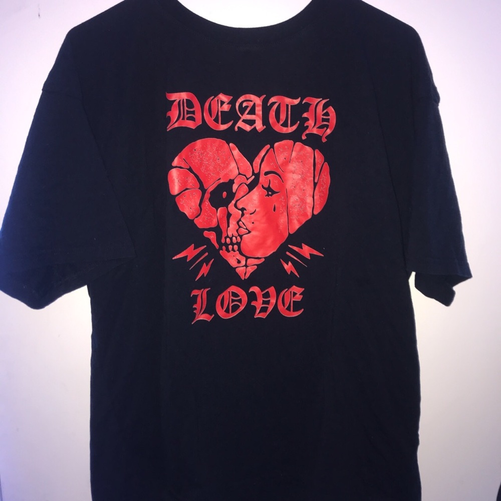 Black and red “death•love” t shirt